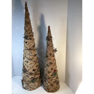 Rustic Twig Berries Burlap Cones Christmas Tree Decorative Tabletop Trees 24”/32